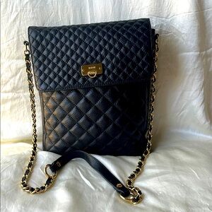 Bodhi Black Quilted Leather Crossbody‎ Bag with Gold Hardware, Magnetic Closure